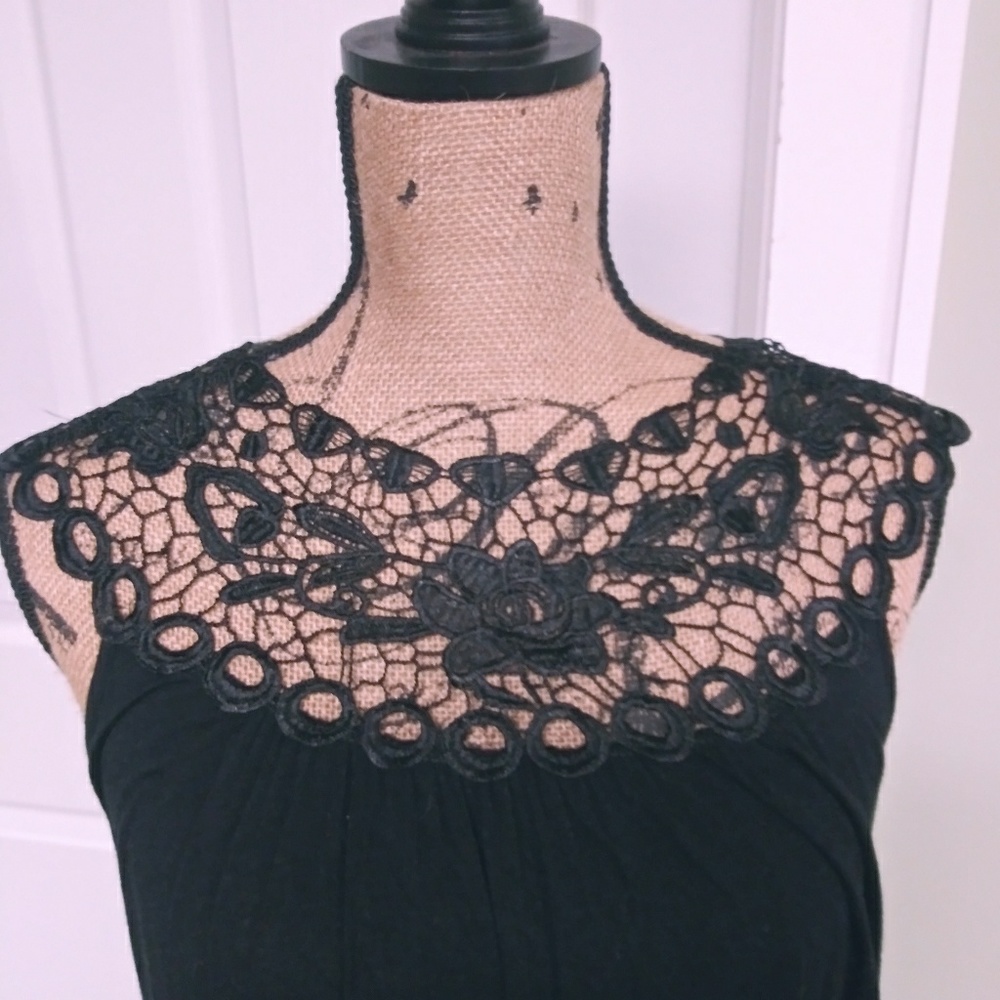 Embroidered Black Tank Top